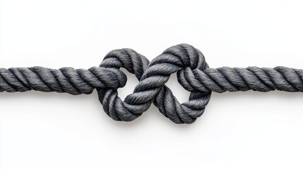 Obraz premium Robust gray rope knot on white background highlighting strength and security