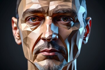 Portrait of a low Poly bearded senior man with serious expression in close-up