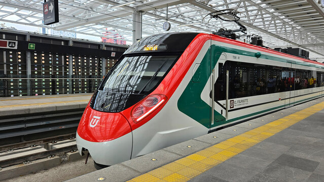 Mexico City, Mexico - Jan 8 2025: Insurgente Train is an interurban transport that connects Santa Fe in CDMX with Toluca, part of the Mexican mobility system
