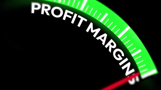 Maximum profit margins concept with a needle on the speedometer, 4k footage. Green glowing bar animation showing profit margins in the business