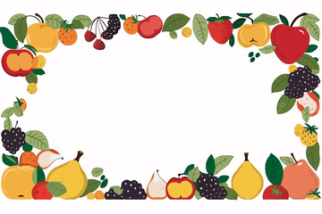 Colorful fruits border frame white background