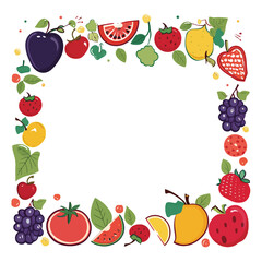 Colorful fruits border frame white background