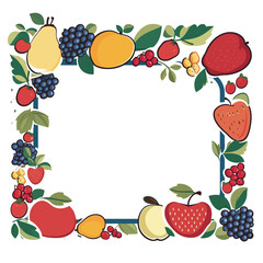 Colorful fruits border frame white background