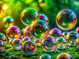 Green Background Bubbles Macro Photography AI Art