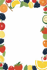 Colorful fruits border frame white background