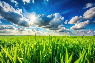 Green Grass Field Blue Sky Clouds Candid Photography AI Art