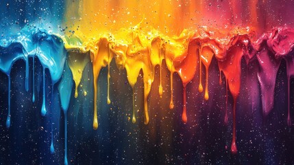 Fototapeta premium Vibrant paint drips in a rainbow spectrum.