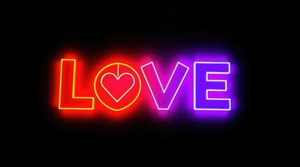 A vibrant love logo shines in neon colors, featuring a heart symbol, perfect for expressing affection on Valentine's Day or romantic events