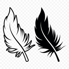 Obraz premium Vector Black and White Fluffy Feather Logo Icons. Silhouette Feather Set Closeup Isolated. Design Template of Flamingo, Angel, Bird Feather. Lightness and Freedom Concept