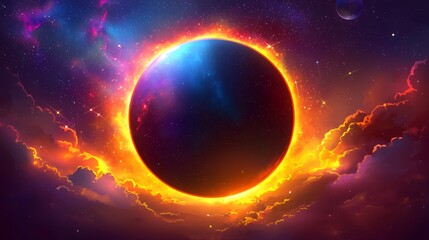 Obraz premium Cosmic Eclipse: A Celestial Ballet of Fire and Darkness