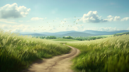 Fototapeta premium Blue Sky Background with Lots of Nature Road
