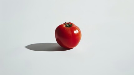 Fresh red tomato on minimalist white background with soft shadow
