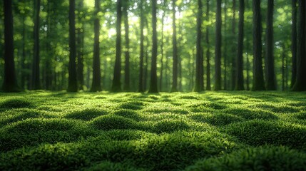 Fototapeta premium Lush green forest floor with soft moss.