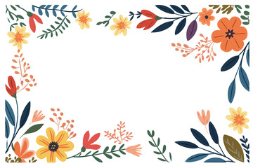 Colorful flowers frame white background