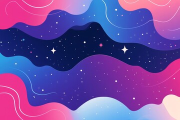 Colorful abstract galaxy with stars and waves in a vibrant cosmic sky