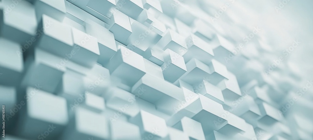 Poster abstract geometric 3d blocks in soft blue tones with depth and perspective