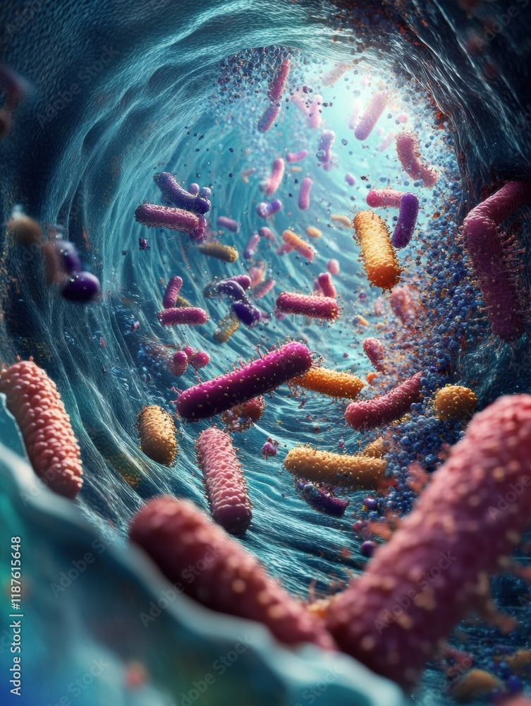 Leinwandbilder swirling bacteria and microbes move through liquid in an abstract visual representation of microscop