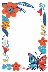 Fototapeta premium Flower Border with Blue Butterfly and Copy Space