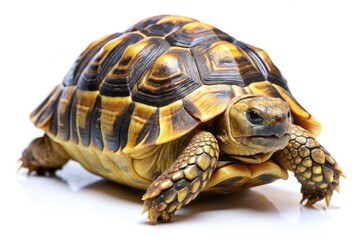 Fototapeta premium High Resolution Greek Tortoise Isolated on White Background - Documentary Style AI Photo