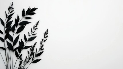 Obraz premium Minimalist black silhouette of botanical leaves on white background