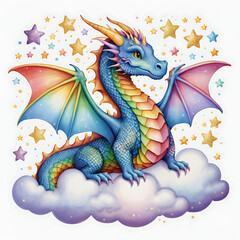 Obraz premium Celestial Glow Dragon Among Golden Stars