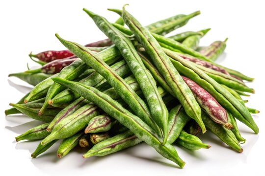 Indian Cluster Bean, Guar Bean, White Background, Food Photography, High-Quality, Realistic