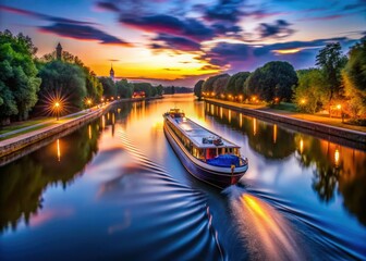 Fototapeta premium Inland Vessel Canal River Long Exposure Photography
