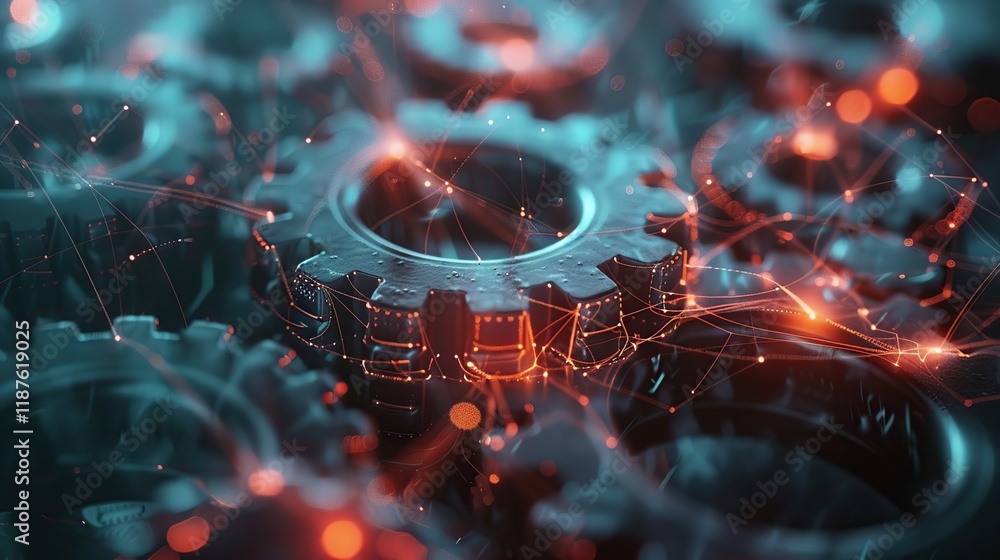 Aufkleber artistic abstract background of interconnected gears representing digital communication systems