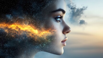 Fototapeta premium Ethereal enlightenment concept, dual nature portrait, volumetric illumination, emotional depth Ultra-Realistic, Photo Realistic, highly detailed, 