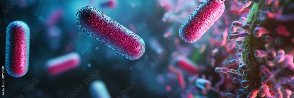 Poster medical progress represented by pills encircling and attacking bacteria in a colorful scientific ill