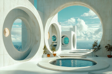 Fototapeta premium Biomimicry, A futuristic city concept featuring self-healing infrastructure, showcasing innovative urban design and advanced technology in a digital art style.