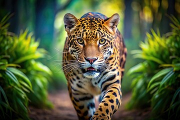 Fototapeta premium Jaguar Charge - Tilt-Shift Jungle Fury