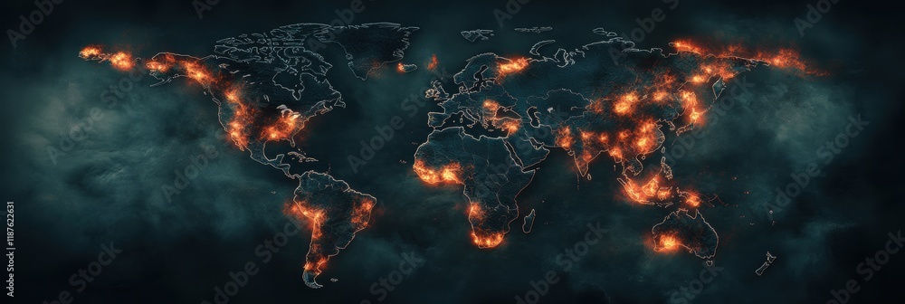 Aufkleber global map highlighting viral spread zones with significant infection rates and affected areas durin
