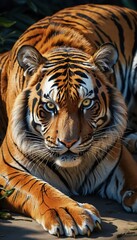 Majestic Tiger: A Striking Portrait in Warm Sunlight