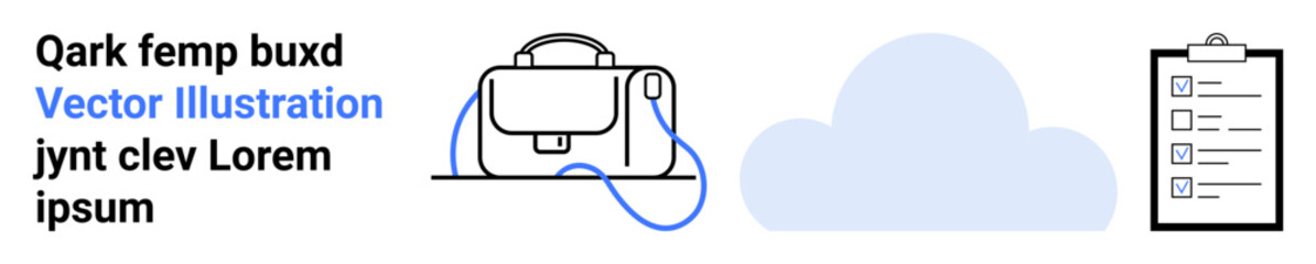 Professional bag, cloud icon, and checklist. Ideal for productivity, office organization, business tools, cloud storage, task management, tech setup, professional services. Landing page