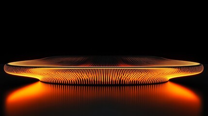 Futuristic illuminated object with orange and black glowing lines