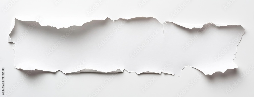Poster torn white paper strip on plain background with jagged edges
