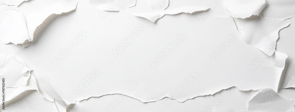 Poster torn white paper texture with irregular edges and wrinkles on a plain surface