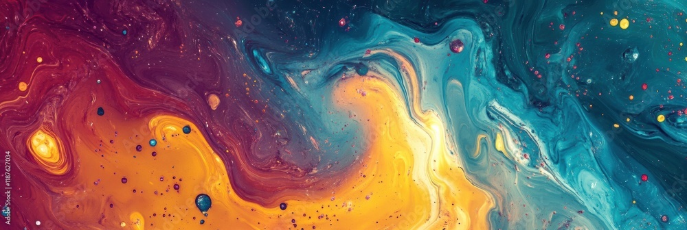Aufkleber swirling patterns of bacteria and microbes drifting through vibrant liquid medium. generative ai
