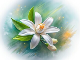 Naklejka premium Long Exposure Neroli Watercolor Flower, White, Isolated