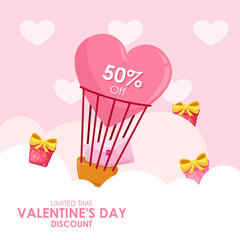 Flat illustration valentines day, valentines sale with 50 percent off