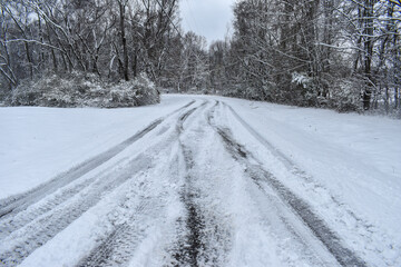 snow covered road in winter