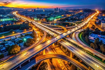 Los Angeles Freeway Intersection Aerial View, Cityscape, Urban
