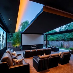 Modern Outdoor Cinema Room Design With Comfortable Seating