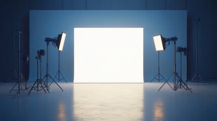 Illuminated by a professional studio spotlight, the photographic stage door appears as a portal to light