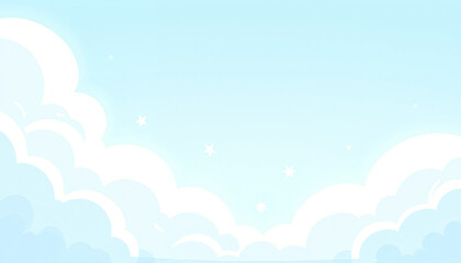 Whimsical fluffy clouds against light blue background, dreamy atmosphere