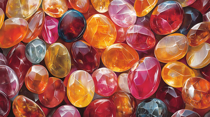 A mosaic of colorful sunstone cabochons, their warm golden hues reminiscent of the sun's rays. Sunstone. Illustration