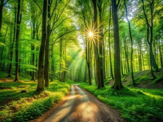 Fototapeta premium Lush Forest Long Exposure, Serene Dappled Sunlight