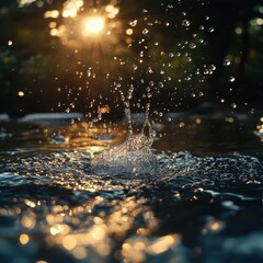 Splashing Water Droplets at Sunset