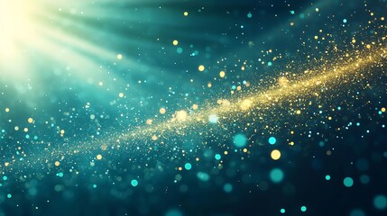 Fototapeta premium Golden Sparkles Shimmering Across Teal Background